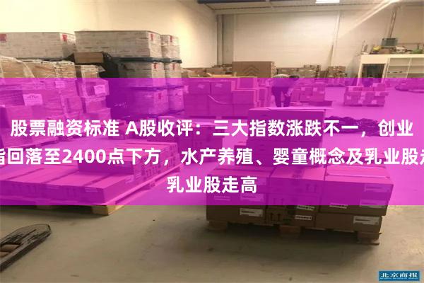 股票融资标准 A股收评：三大指数涨跌不一，创业板指回落至2400点下方，水产养殖、婴童概念及乳业股走高