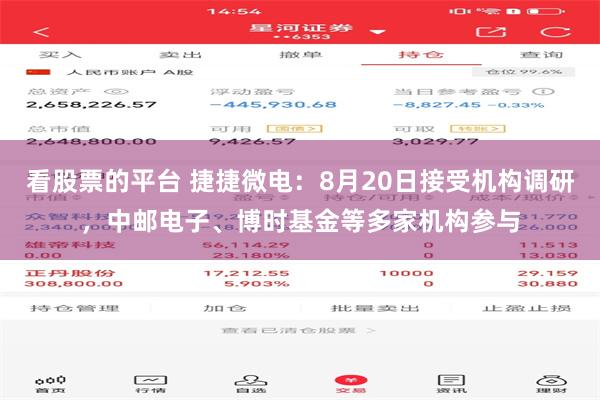 看股票的平台 捷捷微电：8月20日接受机构调研，中邮电子、博时基金等多家机构参与